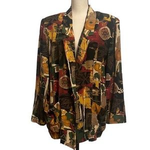 Vintage Maroon Gold and Black Colorful Print Jacket Sz‎ 12